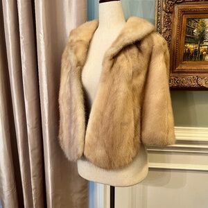 EUC Vintage French Room‎ Blond Mink Fur Stole Jacket Wrap Capelet Topper